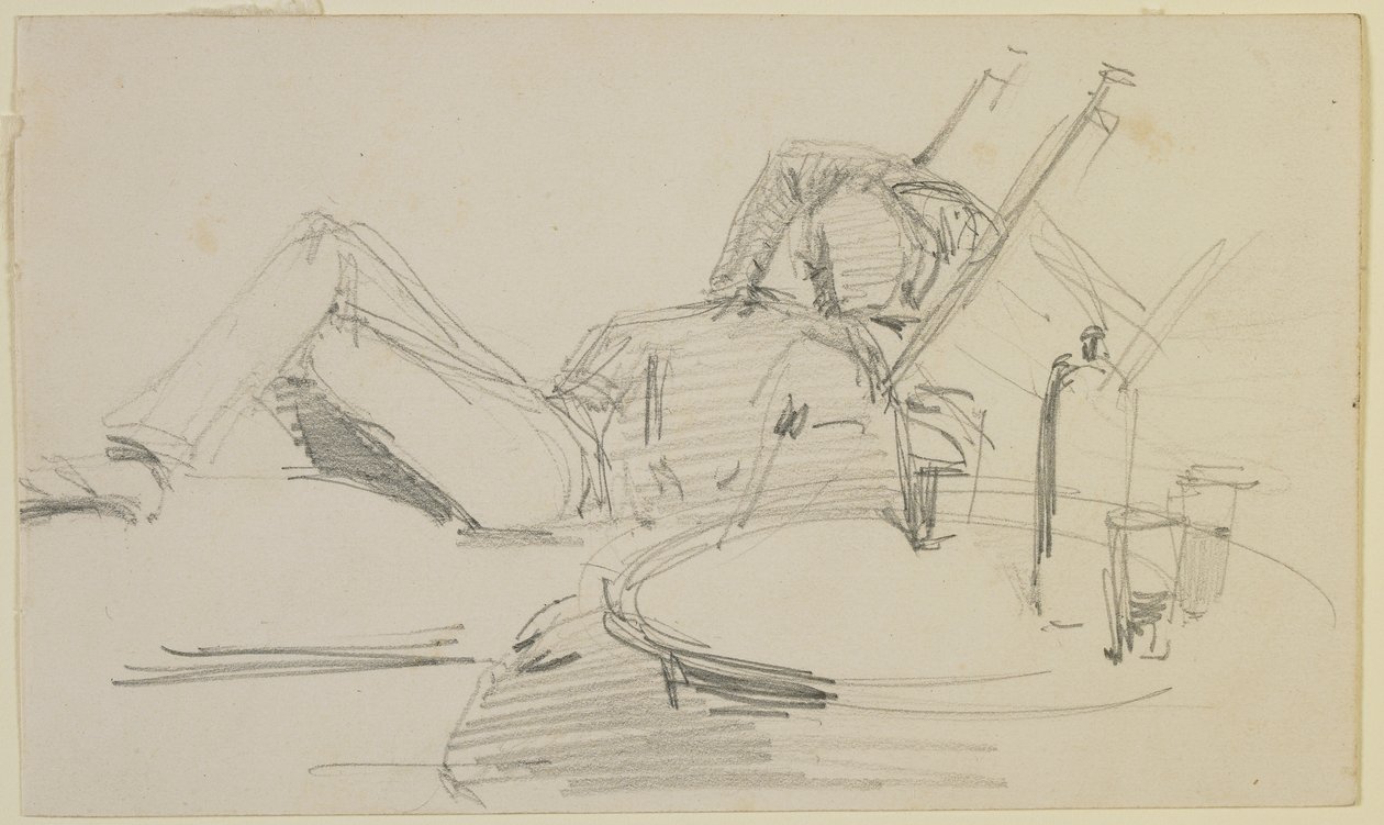 Um, homem, reclinar, ligado, um, cama, 1858, (pencil, ligado, off-white, wove, papel) de James Abbott McNeill Whistler