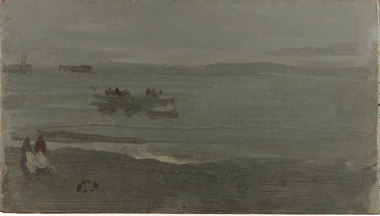 Azul e prata - barco entrando Pourville, 1899 (óleo no painel de madeira) de James Abbott McNeill Whistler