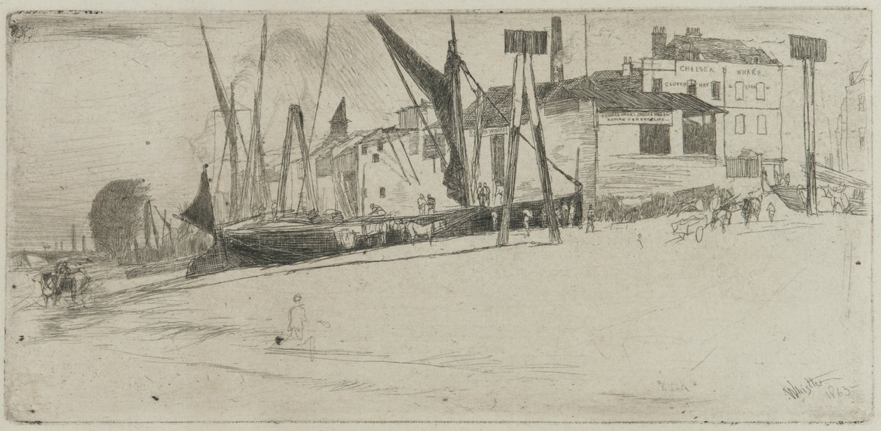 Chelsea Wharf, 1863 (gravura em papel) de James Abbott McNeill Whistler