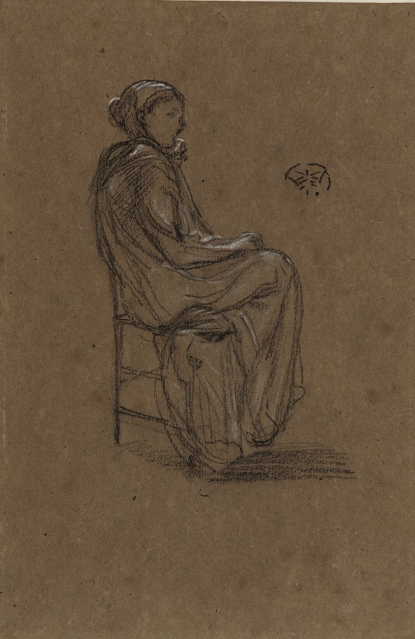 Figura Feminina, Sentada, 1870-73 (giz preto e branco sobre papel pardo) de James Abbott McNeill Whistler