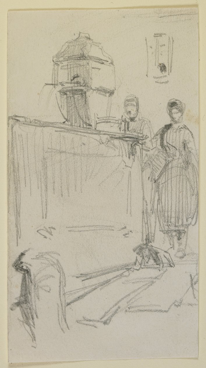 Figuras de uma fonte, 1858 (lápis em papel de seda branco) de James Abbott McNeill Whistler