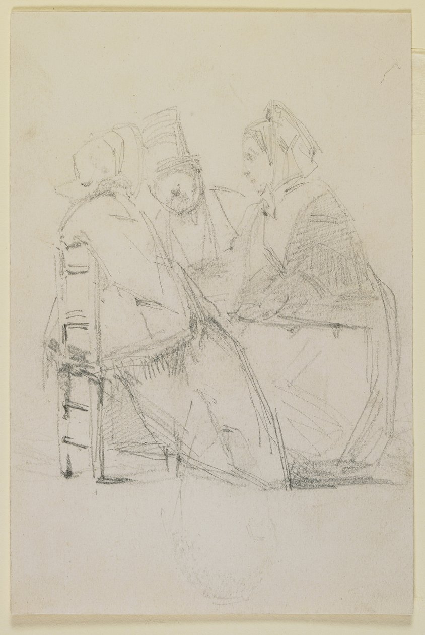 Conversa em grupo, 1858 (lápis em papel de seda branco) de James Abbott McNeill Whistler