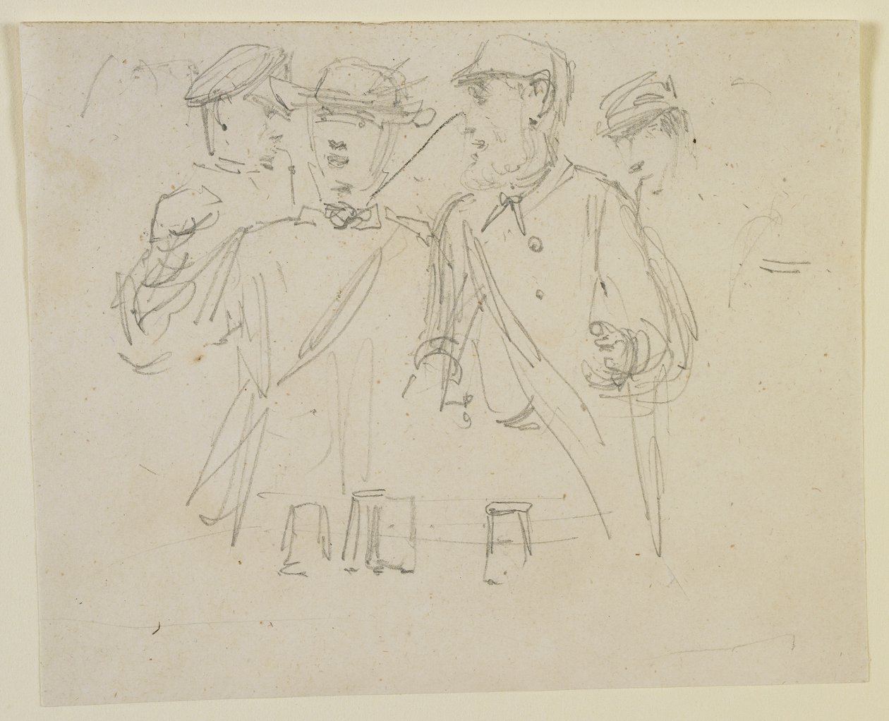 Grupo de quatro homens, 1858 (lápis em papel de seda branco) de James Abbott McNeill Whistler