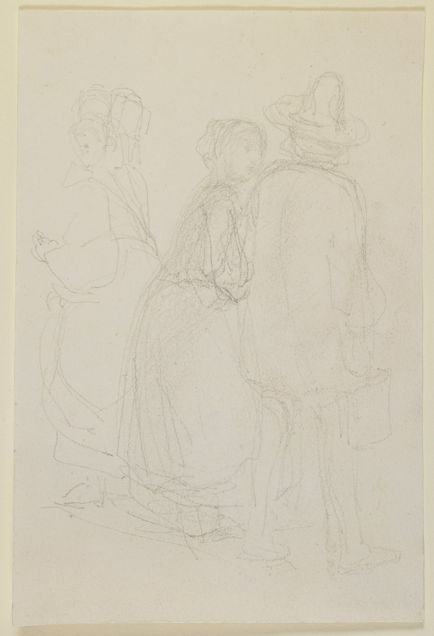 Grupo de três figuras em pé, 1858 (lápis em papel de seda branco) de James Abbott McNeill Whistler