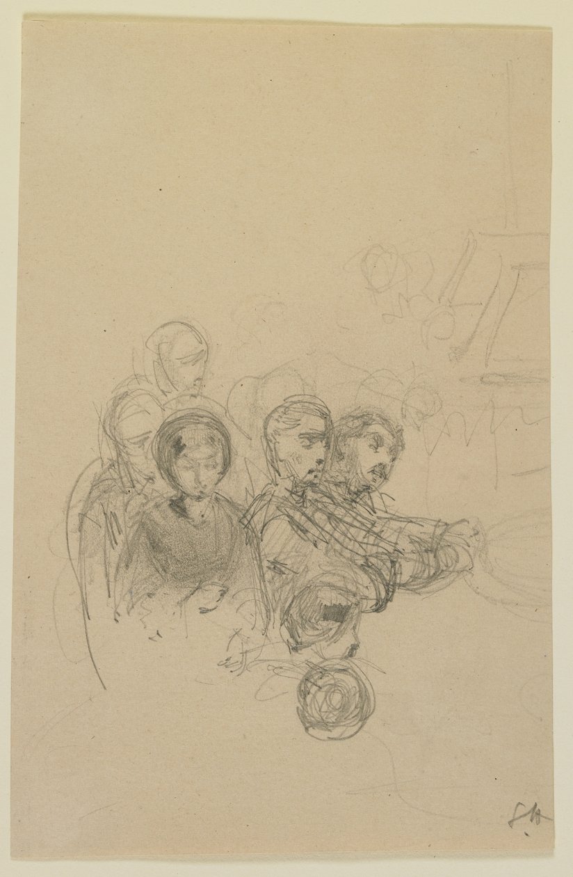 Grupo de viajantes, 1858 (lápis em papel de seda branco) de James Abbott McNeill Whistler