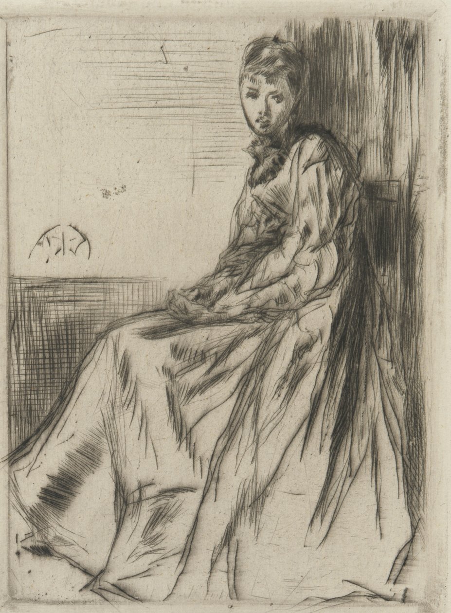 Maude, sentada, 1873 (ponto seco no papel) de James Abbott McNeill Whistler