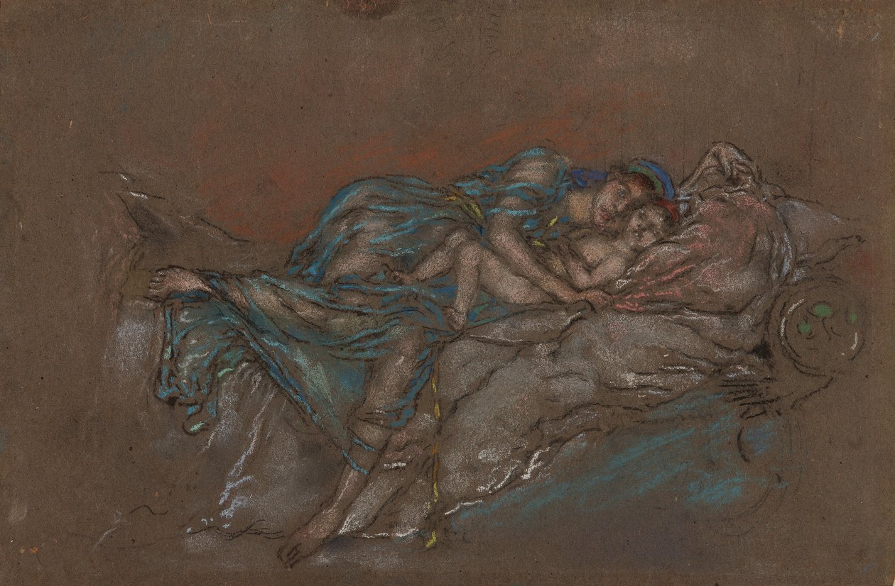 Mãe e Filho - A Pérola, 189092 (giz e pastel sobre papel cinza) de James Abbott McNeill Whistler