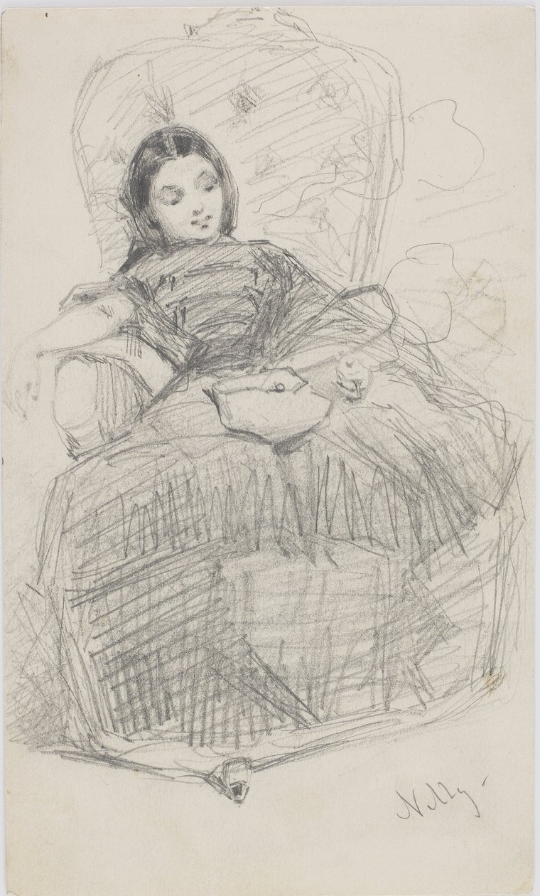 Nelly (Helen Ionides) 1866-69 (lápis em papel branco) de James Abbott McNeill Whistler