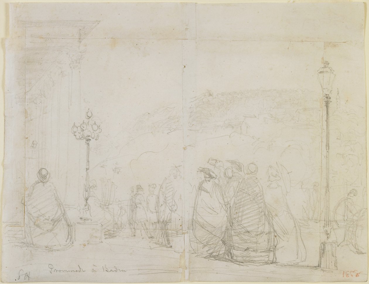 Promenade em Baden, 1858 (lápis em papel de seda branco) de James Abbott McNeill Whistler