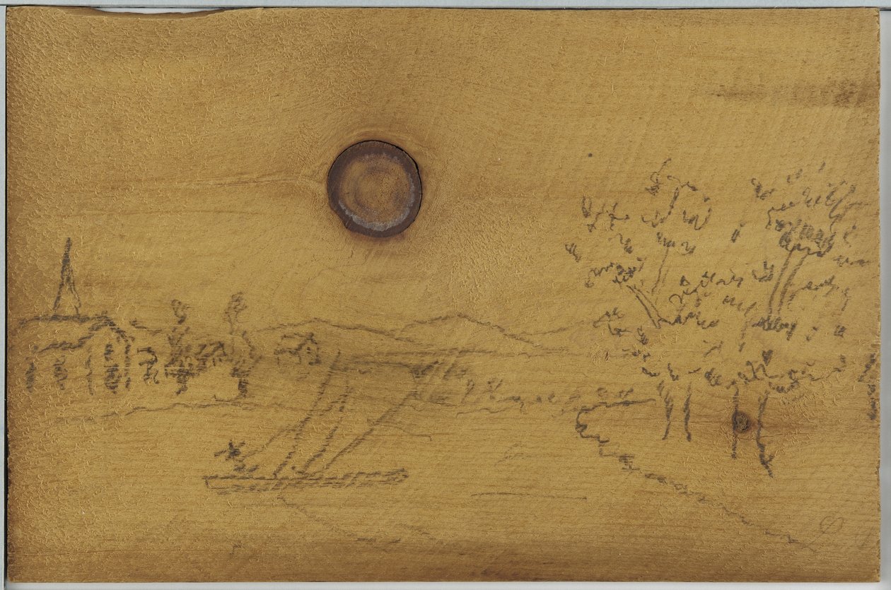 Paisagem do rio (lápis na placa de madeira) de James Abbott McNeill Whistler