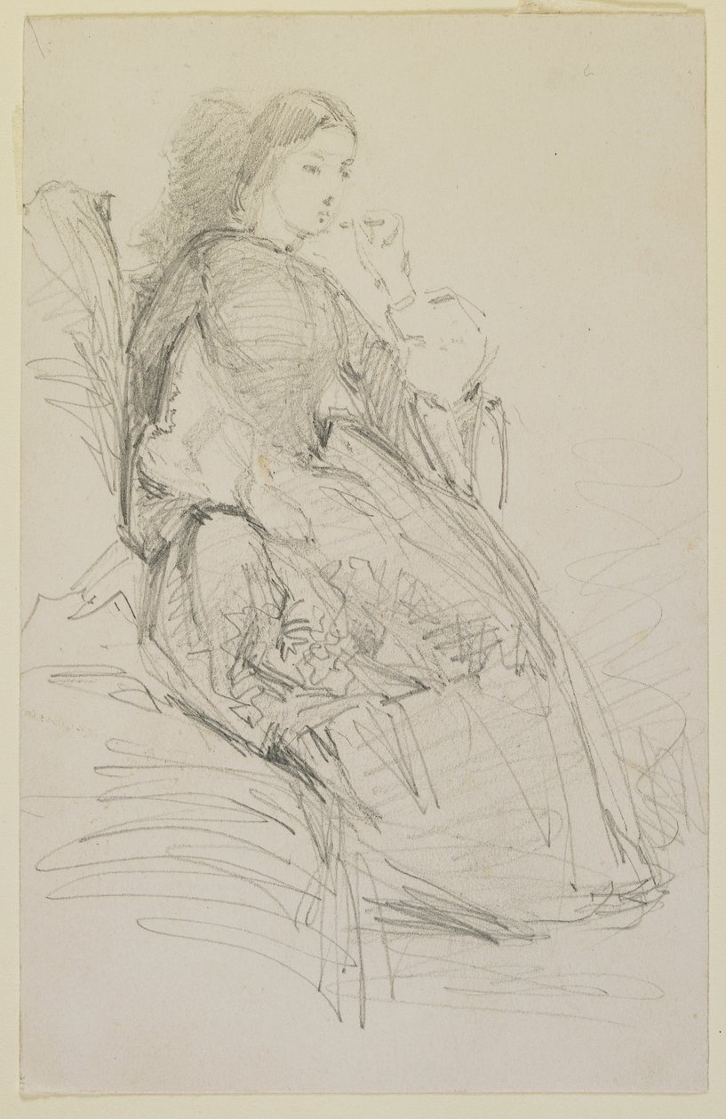 Mulher sentada, fumando, 1858-59 (lápis em papel de seda branco) de James Abbott McNeill Whistler