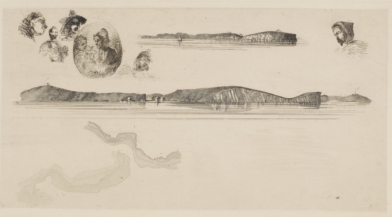 Esboços no Coast Survey Plate, 1854-55 (gravura em papel) de James Abbott McNeill Whistler
