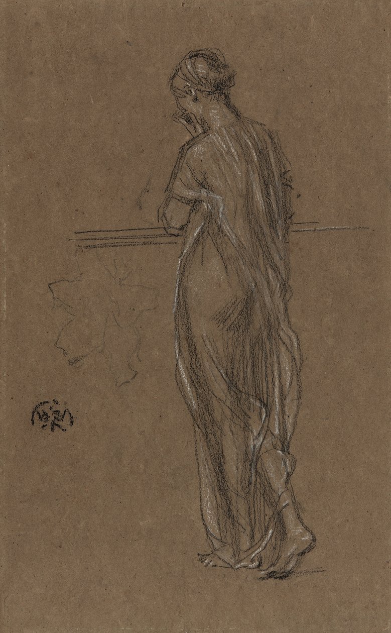 Figura drapeada em pé, c.1868 (giz preto e branco sobre papel pardo) de James Abbott McNeill Whistler