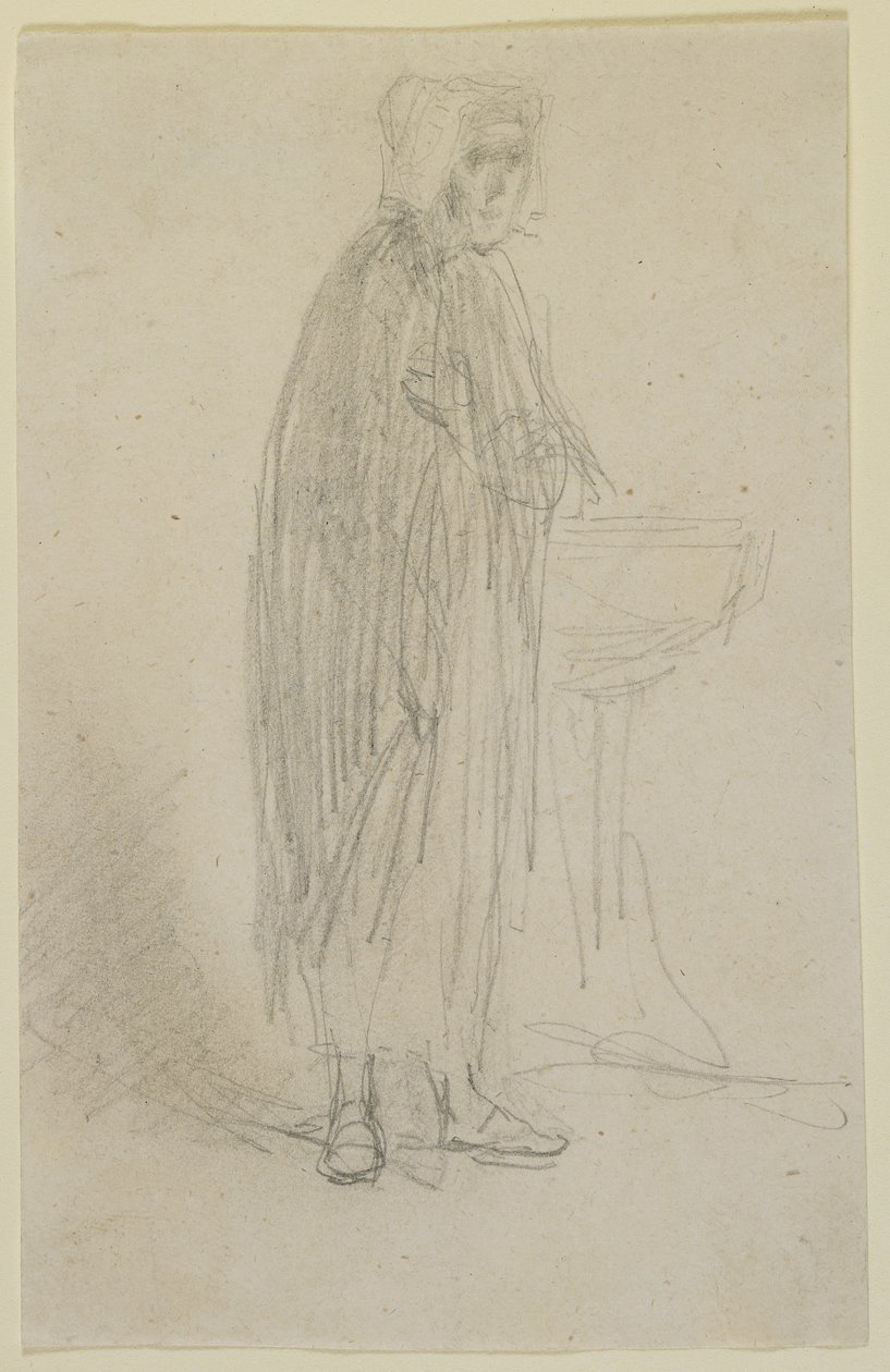 Figura em pé de uma mulher velha, c.1855-58 (lápis em papel de seda branco) de James Abbott McNeill Whistler