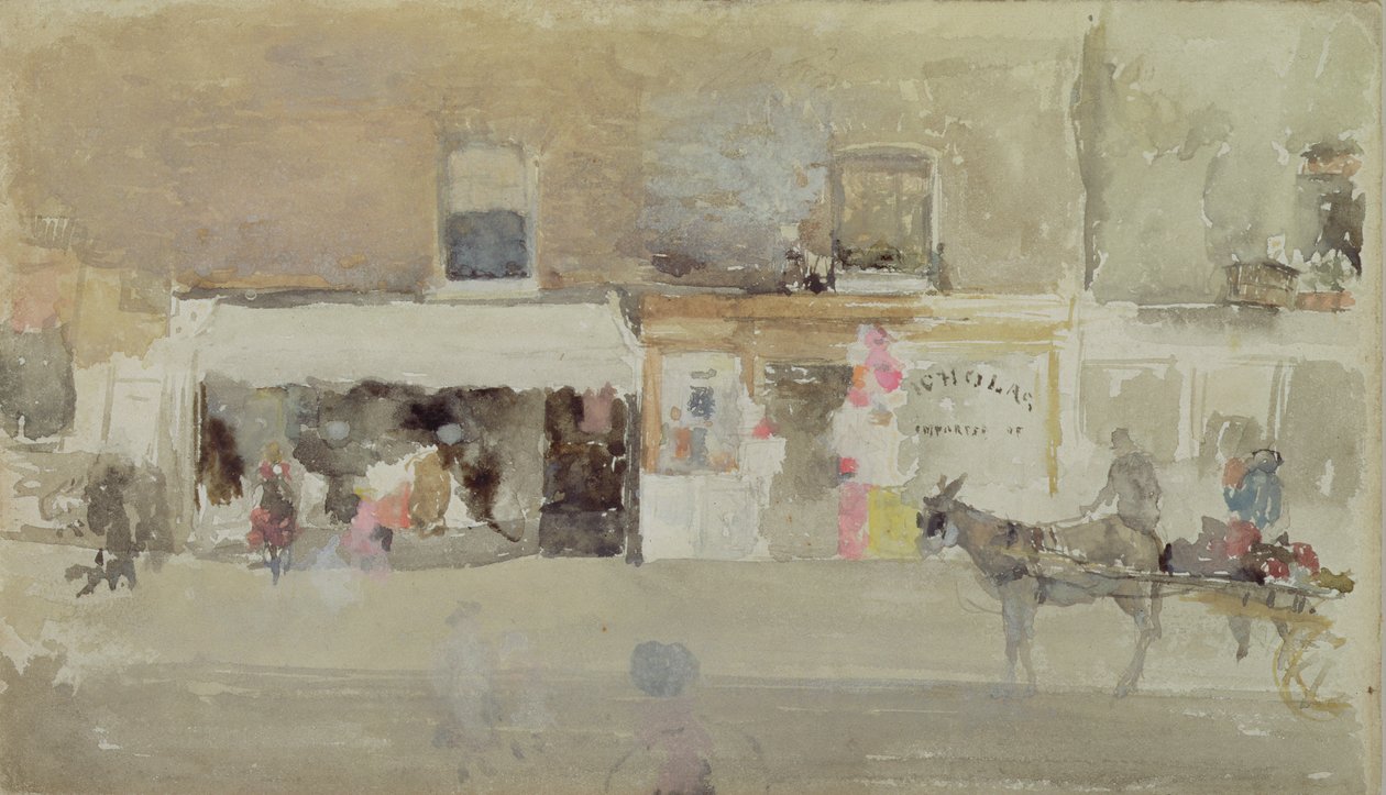 Cena de rua em Chelsea, c.1888 (wc no cartão) de James Abbott McNeill Whistler