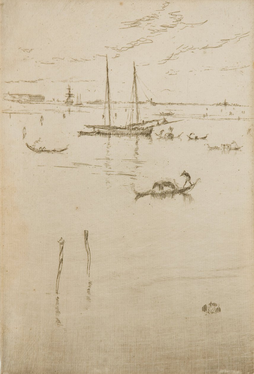 The Little Lagoon, dos Doze Gravuras, também conhecido como o Primeiro Conjunto de Veneza de James Abbott McNeill Whistler