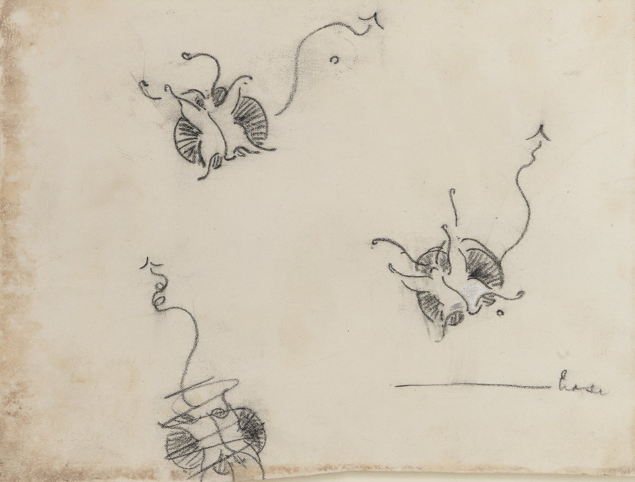 Três borboletas Whistler e um esboço destruído, c.1890 (crayon e branco chinês sobre papel litográfico) de James Abbott McNeill Whistler