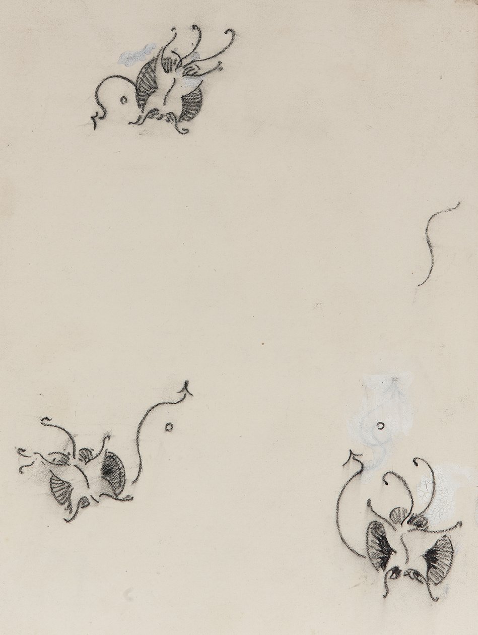 Três borboletas Whistler, c.1890 (crayon e branco chinês sobre papel litográfico) de James Abbott McNeill Whistler