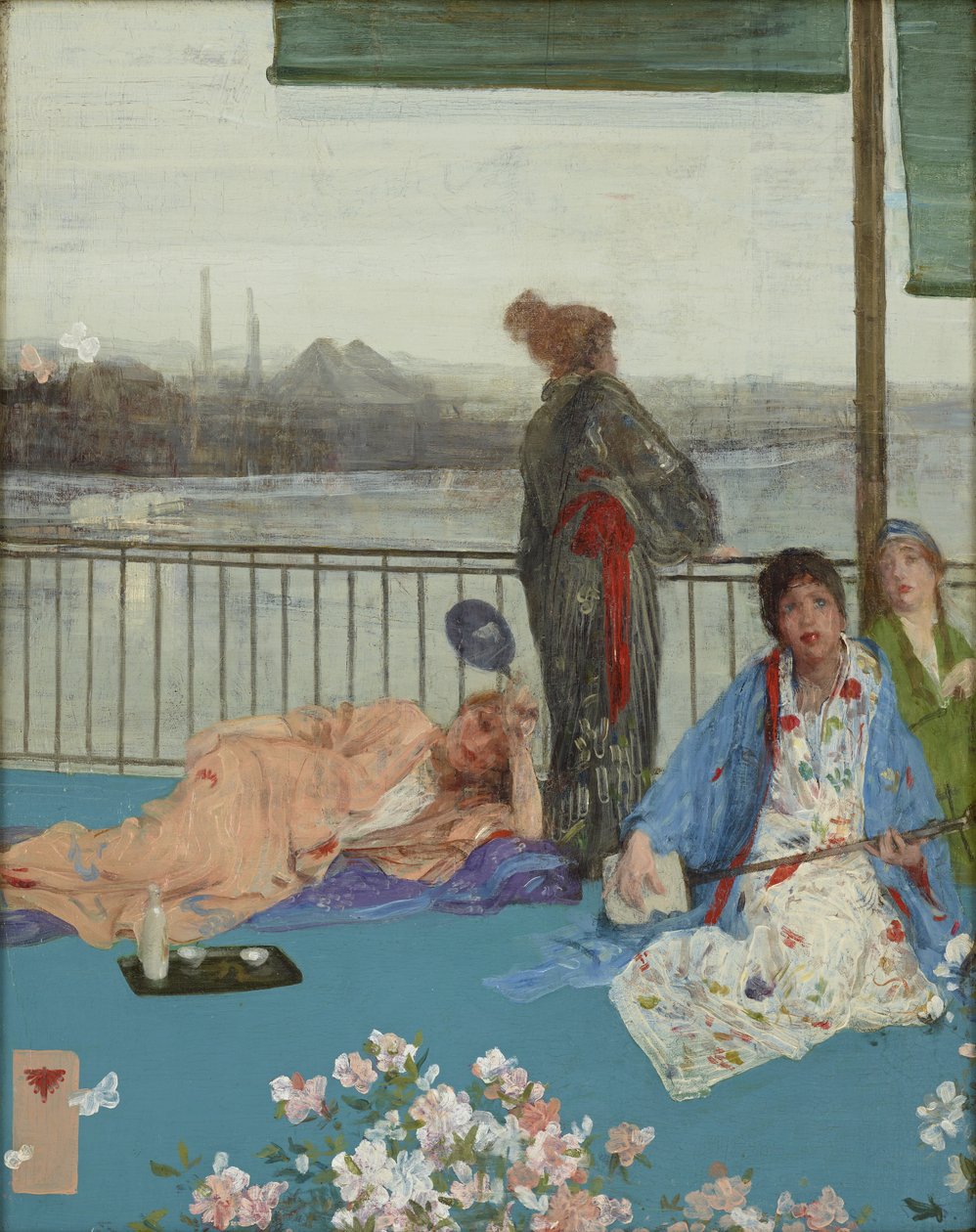 Variações na cor da carne e verde, a varanda, c.1870-79 (óleo no painel de madeira) de James Abbott McNeill Whistler