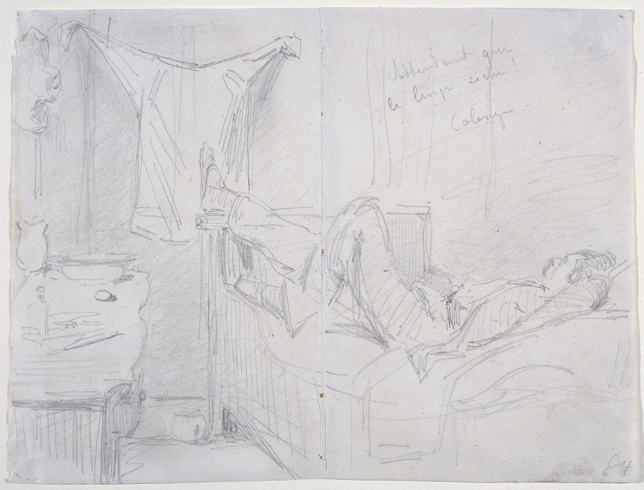 Esperando a roupa secar, Colônia, 1858 (lápis em papel de seda branco) de James Abbott McNeill Whistler