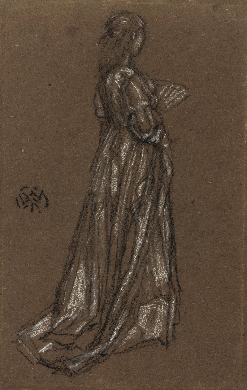 Menina jovem, ficar, c.1873-75, (black, branca, giz, ligado, marrom, paper) de James Abbott McNeill Whistler