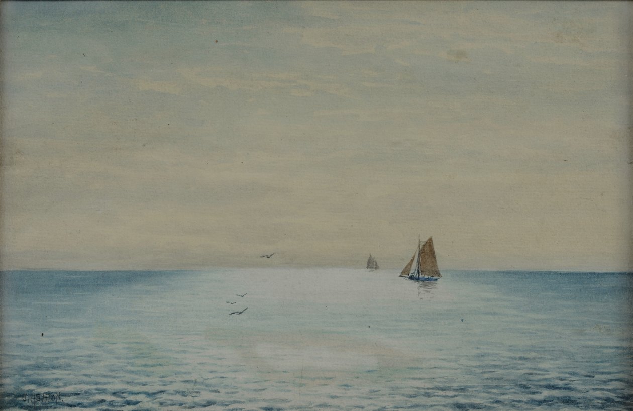 Seascape com um ketch, fora de Adelaide, Austrália do Sul de James Ashton