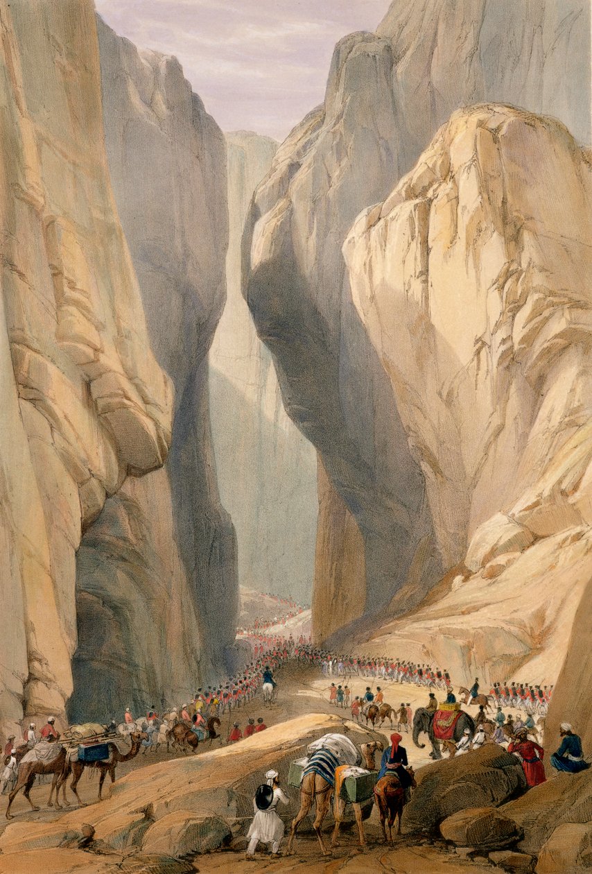 Entrada para o Bolan Pass de Dadur, de &39;Sketches in Afghanistan&39;, gravada por Charles Haghe (1810-88) e Louis Haghe (1806-85), publicada por Henry Graves, 1842 de James Atkinson
