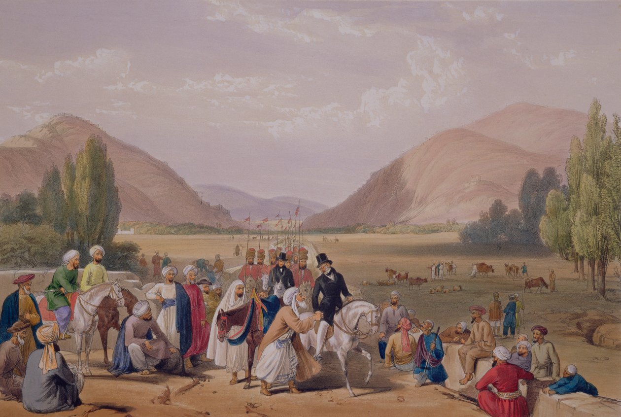 A entrada em Caubul de Killa-Kazee, de &39;Sketches in Afghaunistan&39;, gravada por Charles Haghe (1810-1888) e Louis Haghe (1806-85), publicada por Henry Graves, 1842 de James Atkinson