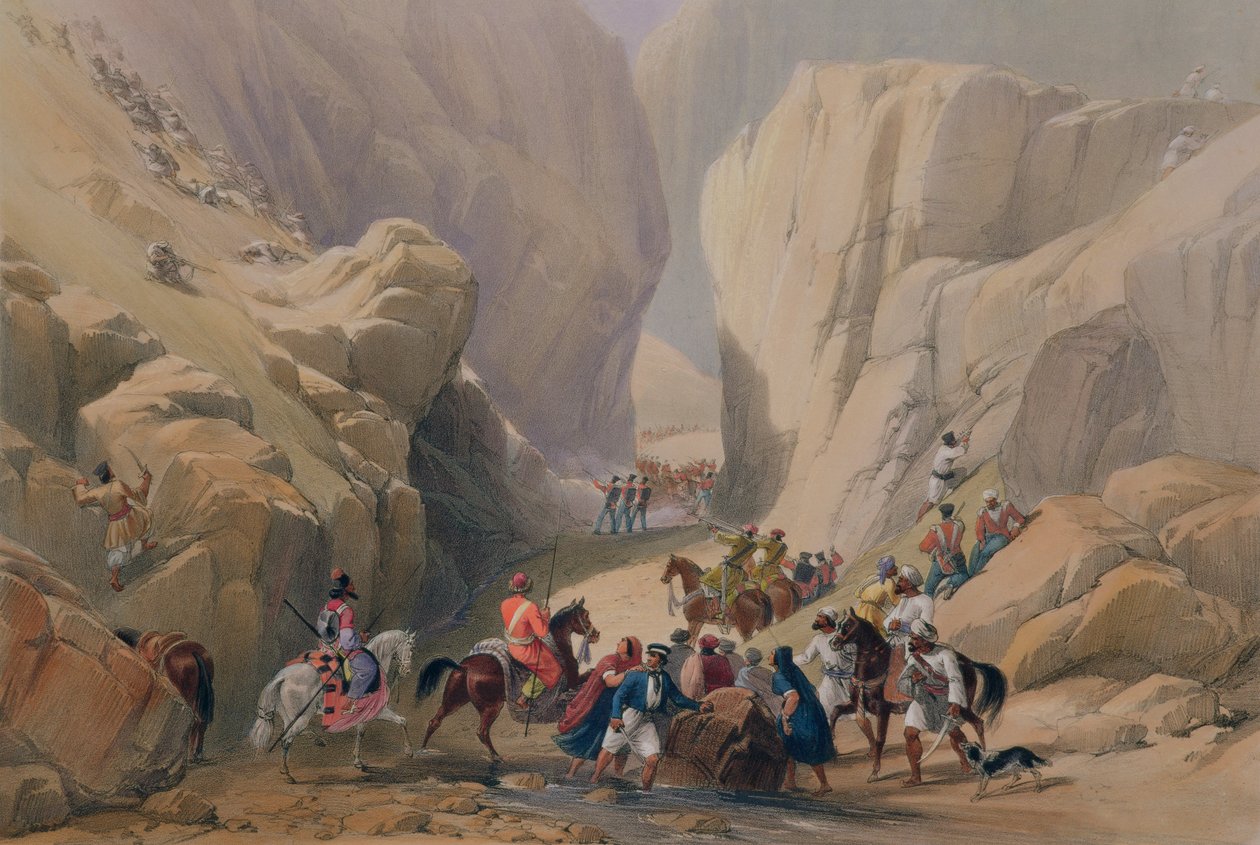 A Abertura no Passo Estreito Acima do Siri Bolan, de &39;Sketches in Afghaunistan&39;, gravada por Charles Haghe (1810-88) e Louis Haghe (1806-85), publicada por Henry Graves, 1842 de James Atkinson