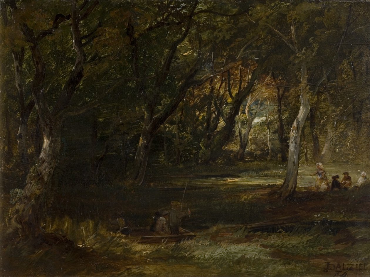 Figuras na floresta (óleo no painel (madeira)) de James B. Dalziel