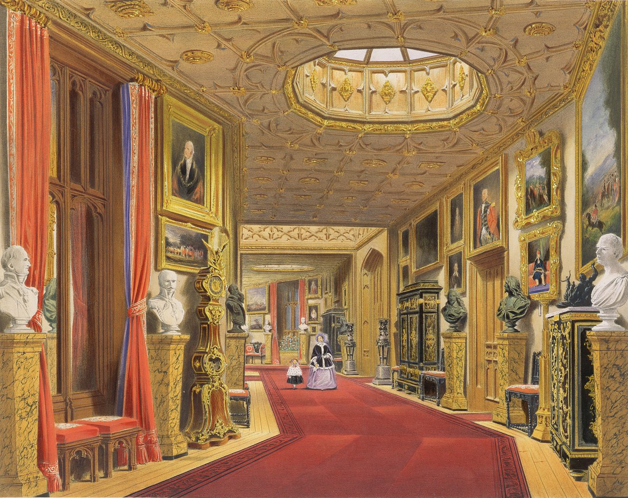 Ângulo do Corredor Leste, Castelo de Windsor, de &39;Windsor e seus Cenários Circundantes&39;, 1838 (chromolitho) de James Baker Pyne