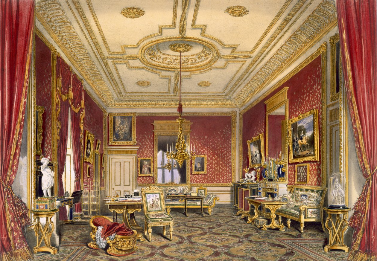 Sala de estar privada da rainha, Castelo de Windsor, 1838 (chromolitho) de James Baker Pyne