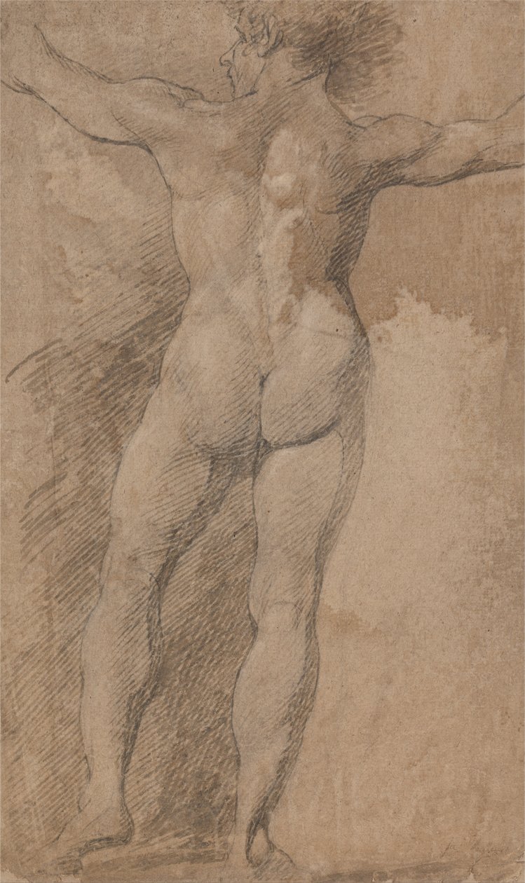 Macho com braços espalhados largamente visto de trás de James Barry