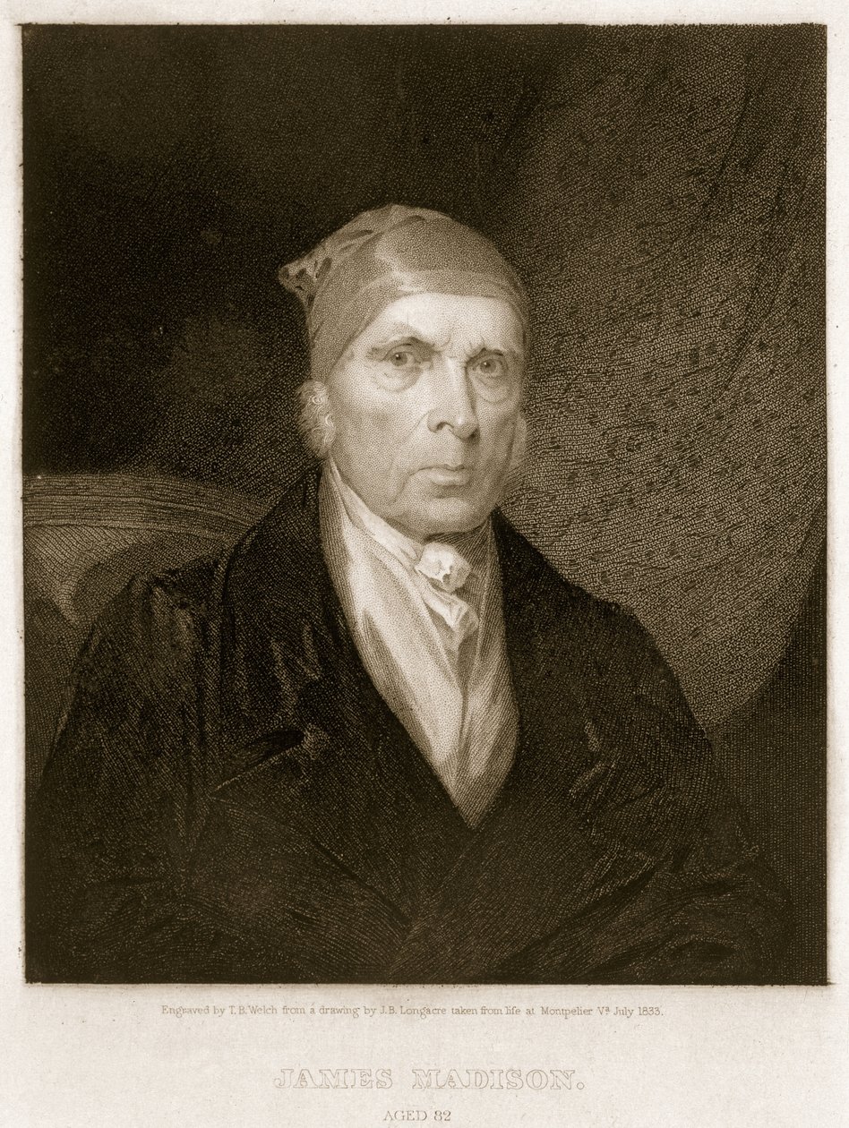 James Madison, de 82 anos, gravado por Thomas B. Welch (1814-74) de James Barton Longacre