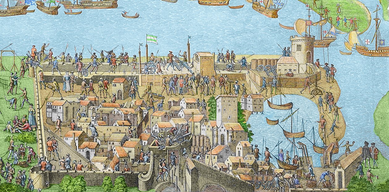 O acampamento das forças inglesas perto de Portsmouth durante a batalha do Solent (coloração mais atrasada) de James Basire