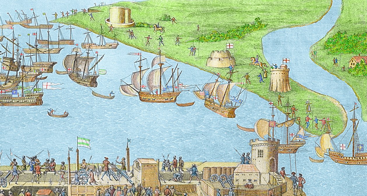 O acampamento das forças inglesas perto de Portsmouth durante a batalha do Solent de James Basire