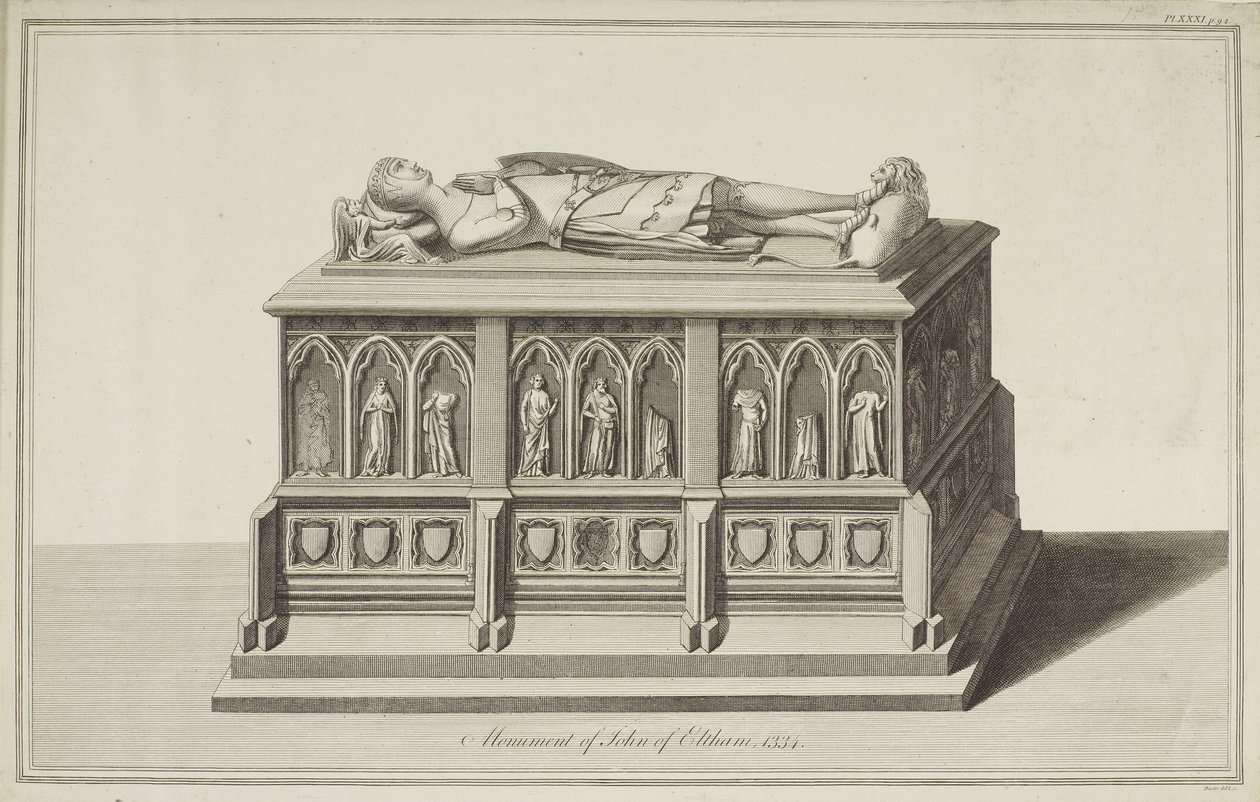 Vista, de, a, monumento, para, john eltham, conde, de, cornwall, em, abadia westminster, c.1750 de James Basire