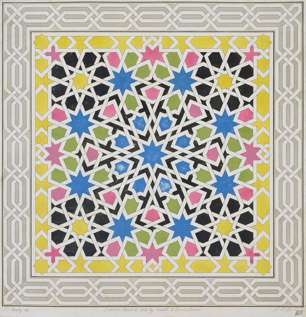 Projeto de mosaico da Alhambra, de "As Antiguidades Árabes da Espanha", publicado em 1815 de James Cavanagh Murphy