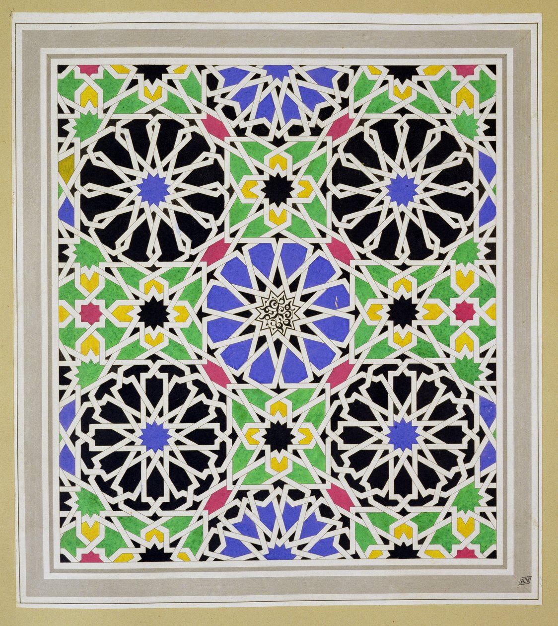 Pavimento de mosaico no vestiário da Sultana, Alhambra, de &39;The Arabian Antiquities of Spain&39;, publicado em 1815 de James Cavanagh Murphy