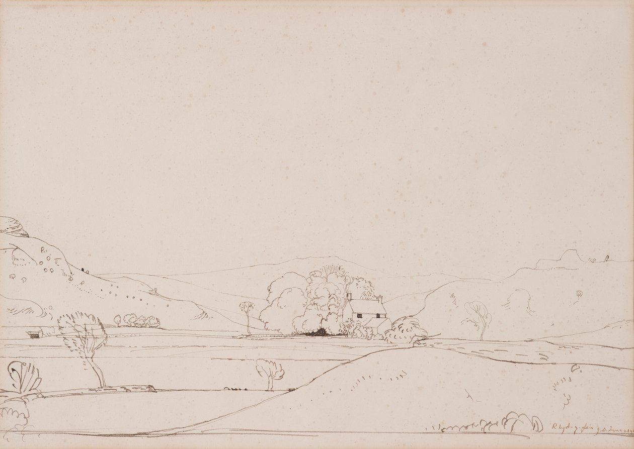 Rhyd-y-Fen, 1911 (caneta e tinta marrom no papel) de James Dickson Innes