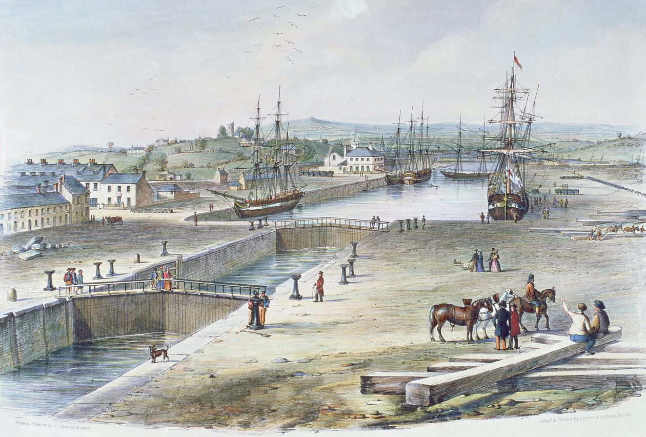 Vista, doca, newport, monmouthshire, 1842 de James Flewitt Mullock