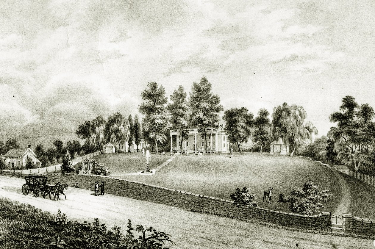 Parque da fonte, quedas de Schuylkill, Filadélfia, c.1845 de James Fuller Queen