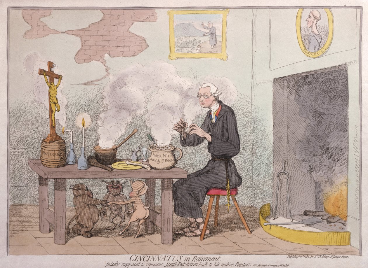 Cincinnatus in Retirement, publicado por E. D&39;Archery em 1782 (gravura à mão colorida) de James Gillray