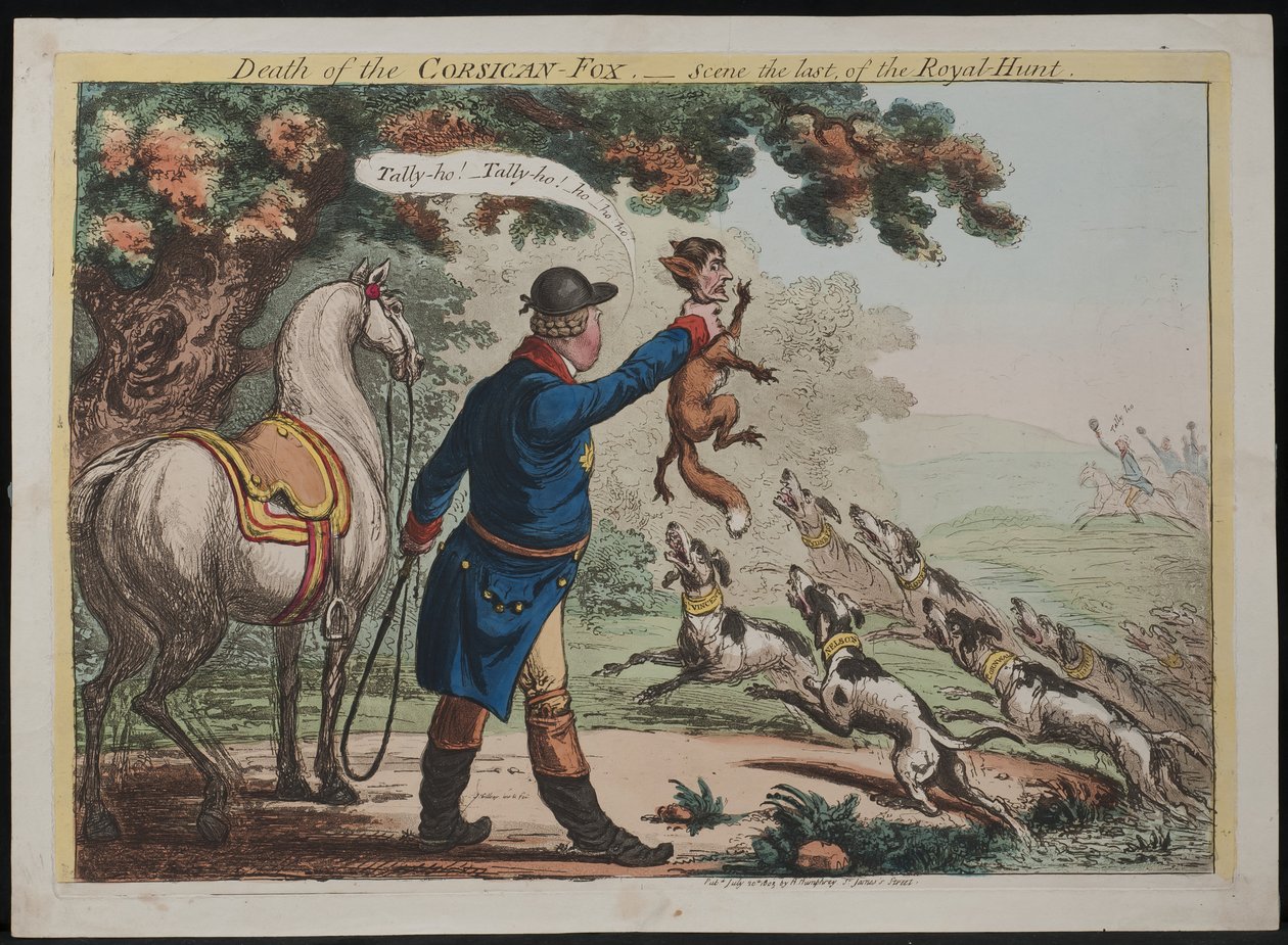 Morte de uma raposa da Córsega - cena a última da caça real, 1803 de James Gillray