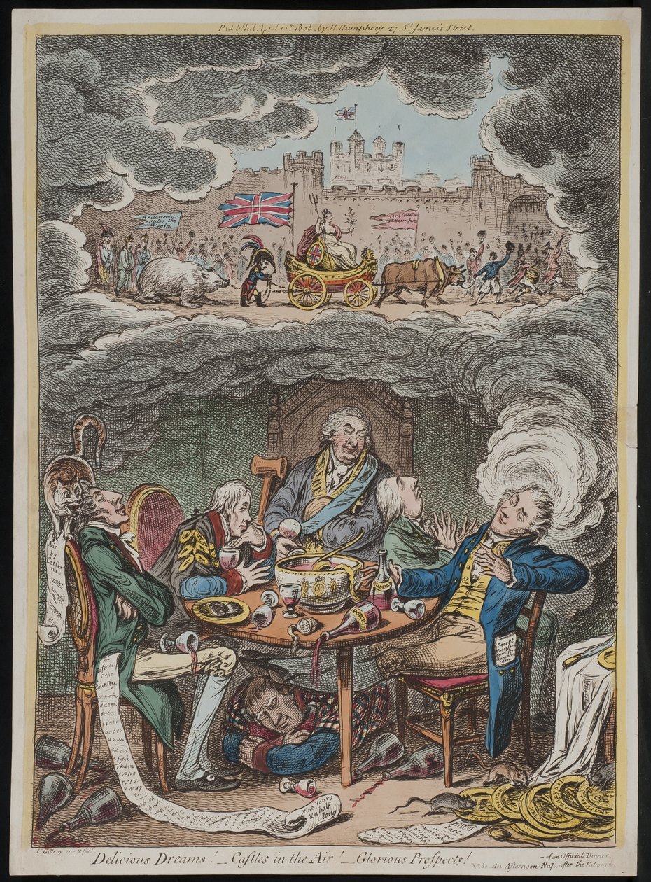 Sonhos deliciosos! Castelos no Ar! Perspectivas gloriosas! Uma soneca da tarde depois da fadiga de um jantar oficial de James Gillray