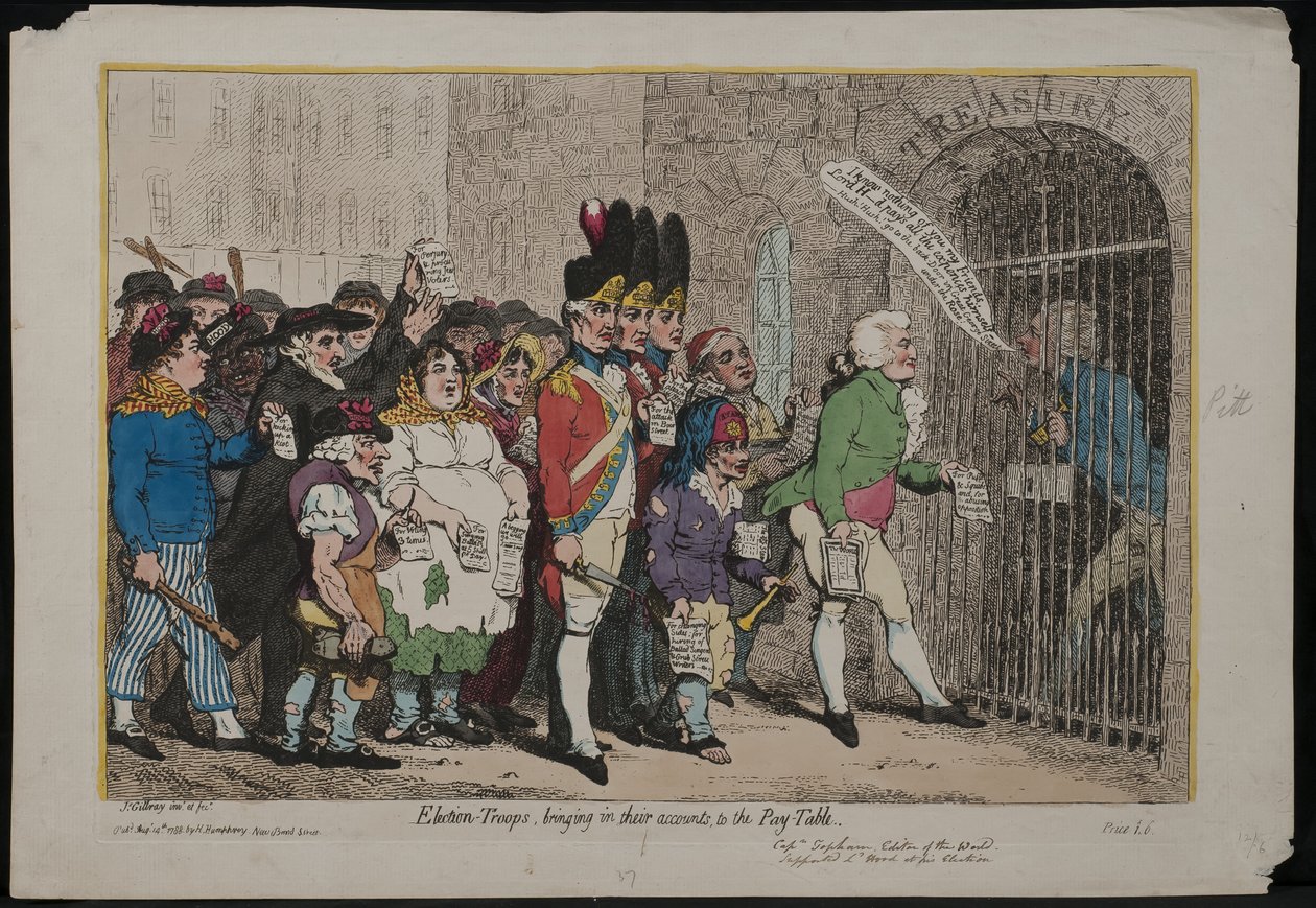 Tropas eleitorais que trazem suas contas para a Tabela Salarial, 1788 de James Gillray