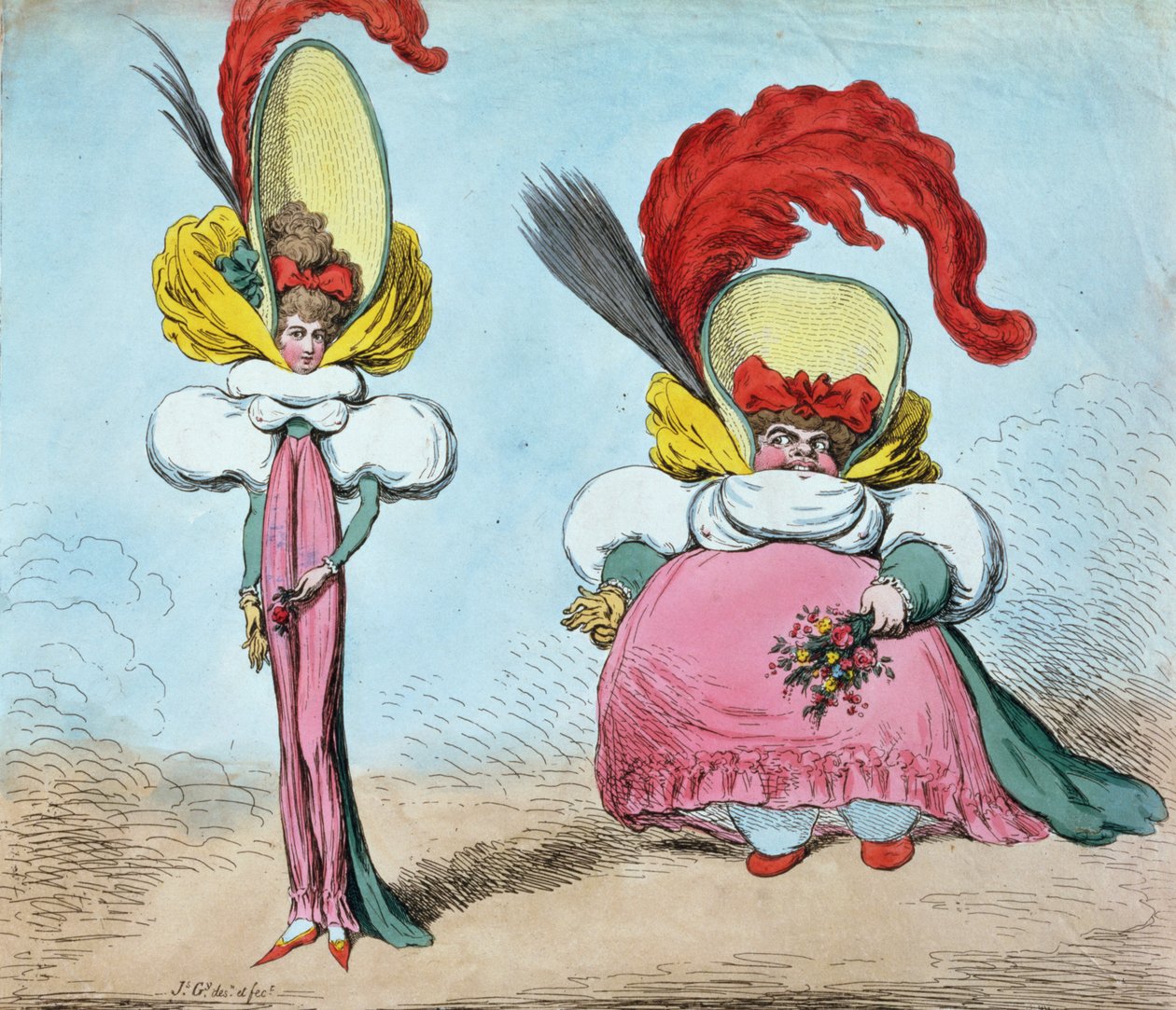 Seguindo a moda: St. James dando o Ton, uma alma sem um corpo, Cheapside imitando o modo, um corpo sem alma, pub. por Hannah Humphrey, 1794 de James Gillray