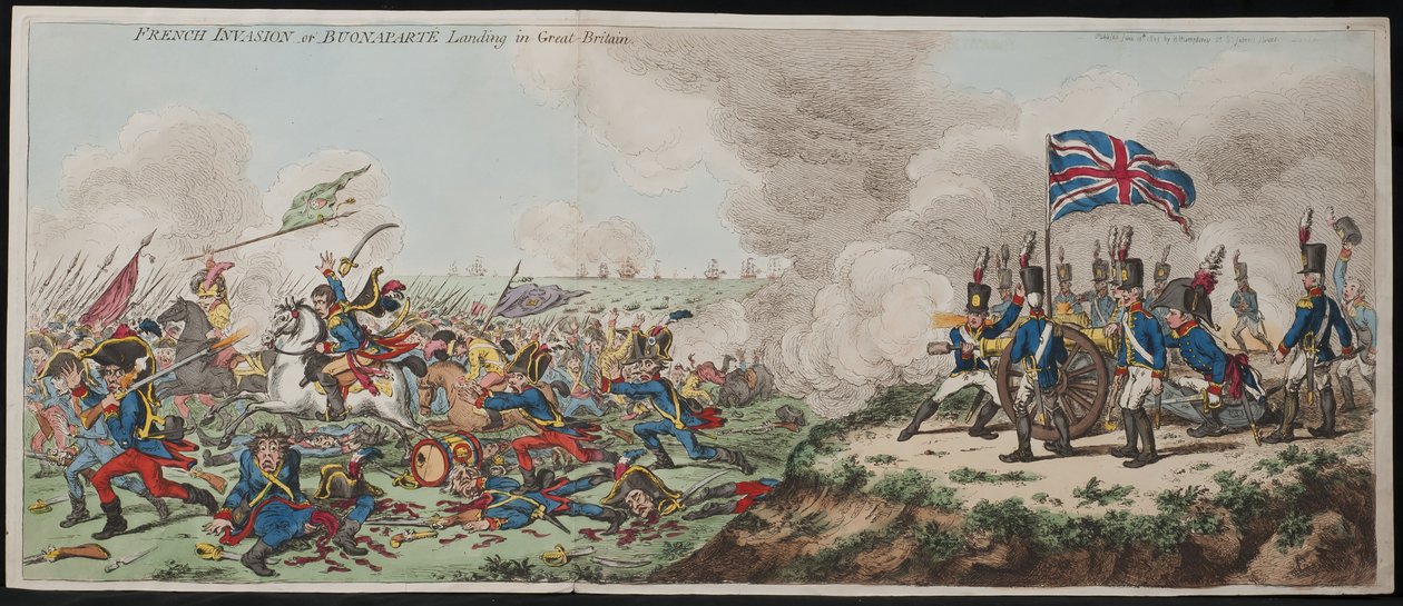 Invasão Francesa - ou Buonaparte Landing na Grã-Bretanha de James Gillray