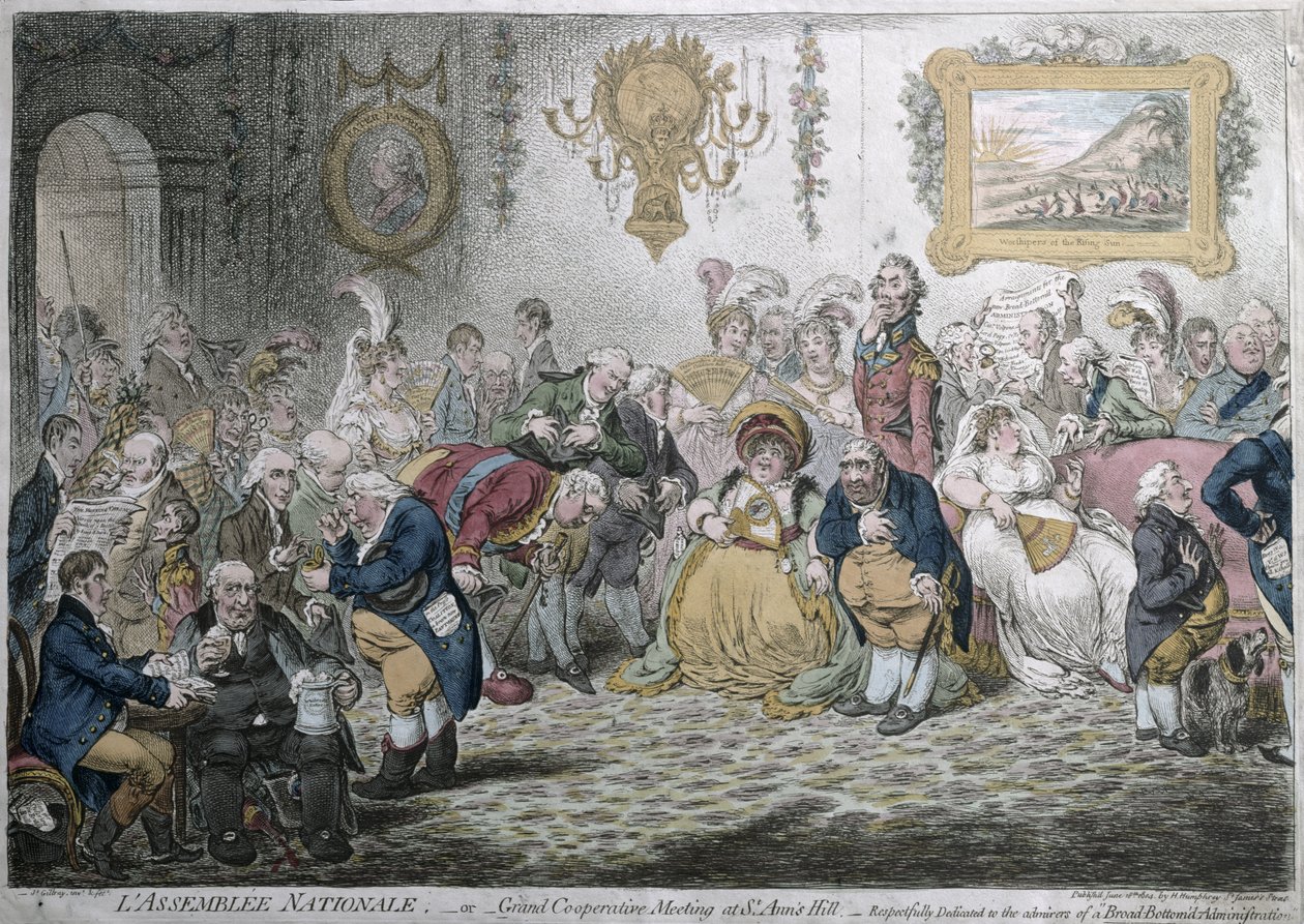 L&39;Assemblee Nationale, ou Grande Reunião Cooperativa na Colina de St. Ann&39;s - respeitosamente dedicada aos admiradores de uma Administração Inferior Ampla, publicada por Hannah Humphrey em 1804 de James Gillray