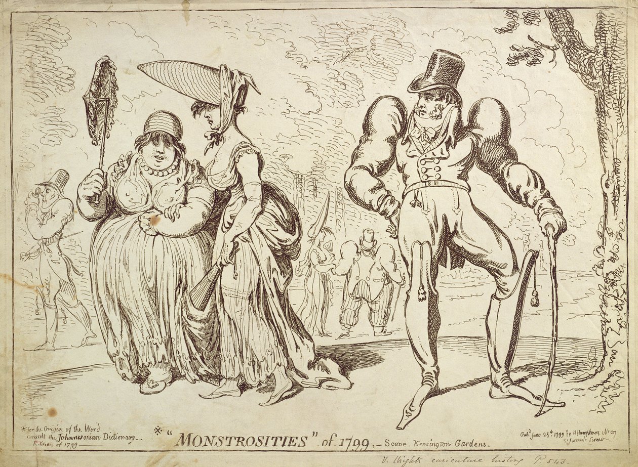 Monstruosidades de 1799, ou Scene in Kensington Gardens, publicado por Hannah Humphrey em 1799 de James Gillray